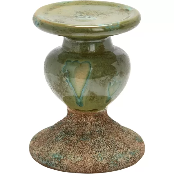 Creative CoOp 2Tone Sculptural Terracotta Pillar Candle Holder Distressed GreenGreen