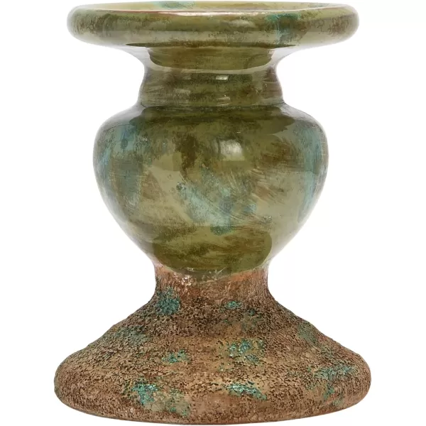 Creative CoOp 2Tone Sculptural Terracotta Pillar Candle Holder Distressed GreenGreen