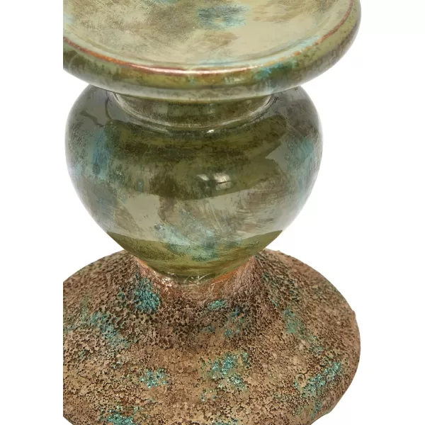Creative CoOp 2Tone Sculptural Terracotta Pillar Candle Holder Distressed GreenGreen