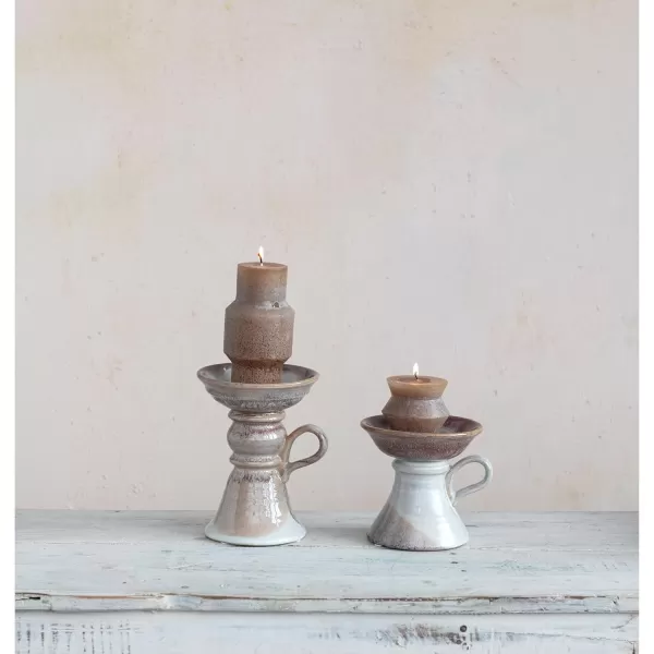 Creative CoOp 525 Inches Stoneware Handle and Reactive Glaze for 5 Inches Pillar Brown Candle Holder
