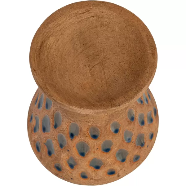 Creative CoOp 65 Inches Debossed TerraCotta 3 Inches Pillar Natural and Blue Candle Holder Terracotta