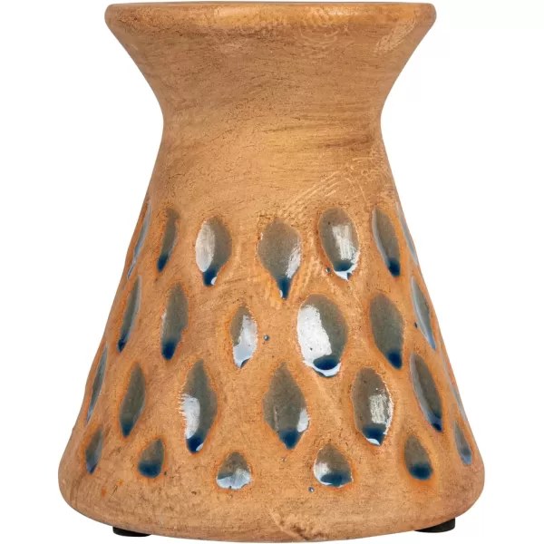 Creative CoOp 65 Inches Debossed TerraCotta 3 Inches Pillar Natural and Blue Candle Holder Terracotta