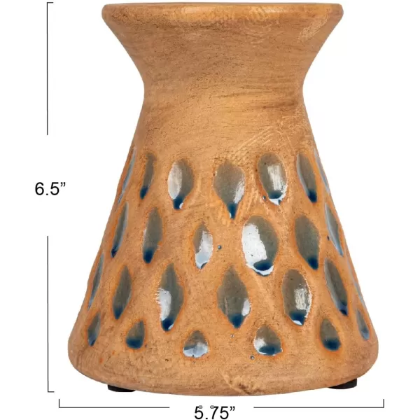 Creative CoOp 65 Inches Debossed TerraCotta 3 Inches Pillar Natural and Blue Candle Holder Terracotta