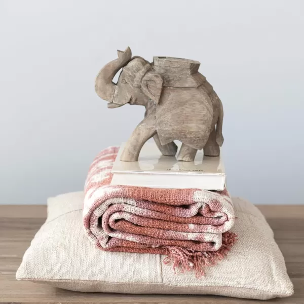 Creative CoOp 7 Inches HandCarved Mango Wood Elephant Figurine Sandwashed Finish Accent Decor Gray
