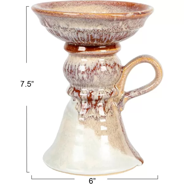 Creative CoOp 75 Inches Stoneware Handle and Reactive Glaze for 5 Inches Pillar Brown Candle Holder