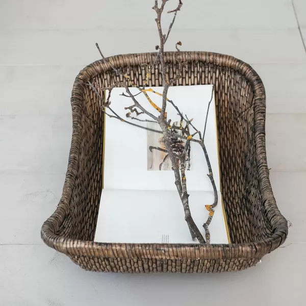 Creative CoOp Antique Woven Wicker Tray Basket BrownTray