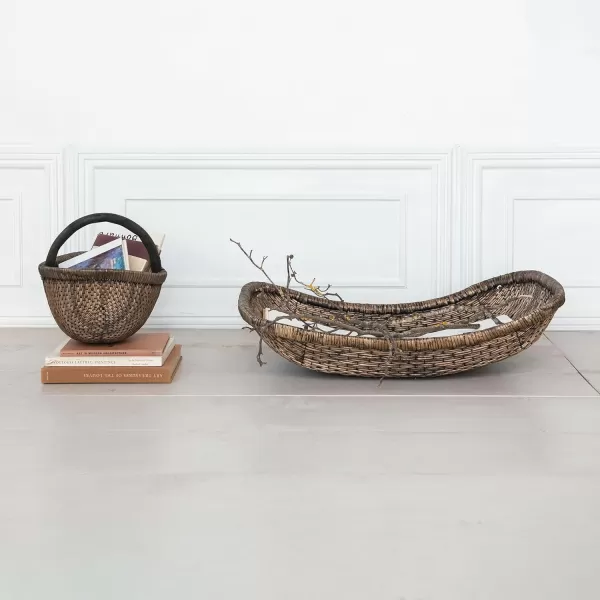 Creative CoOp Antique Woven Wicker Tray Basket BrownTray