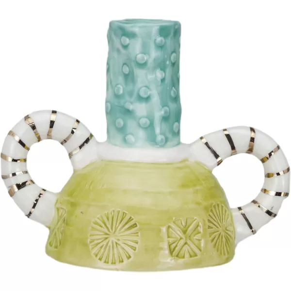 Creative CoOp Artisanal Stoneware Taper Holder with Dual Handles Multicolor