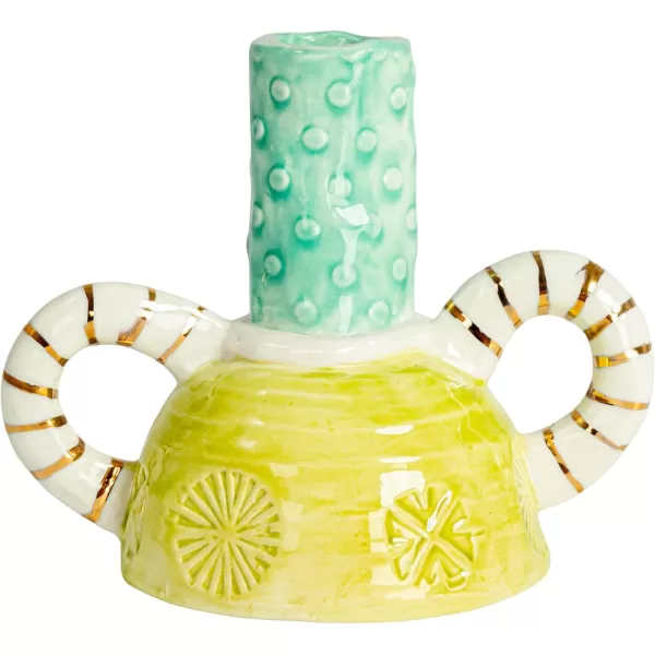 Creative CoOp Artisanal Stoneware Taper Holder with Dual Handles Multicolor