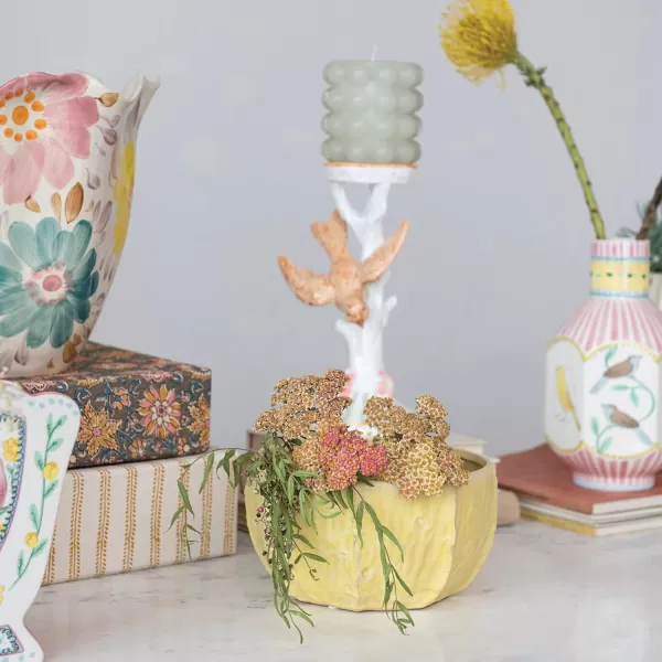 Creative CoOp Bird and Tree Multicolor Pillar Candle Holder Multi