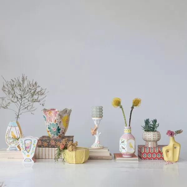 Creative CoOp Bird and Tree Multicolor Pillar Candle Holder Multi