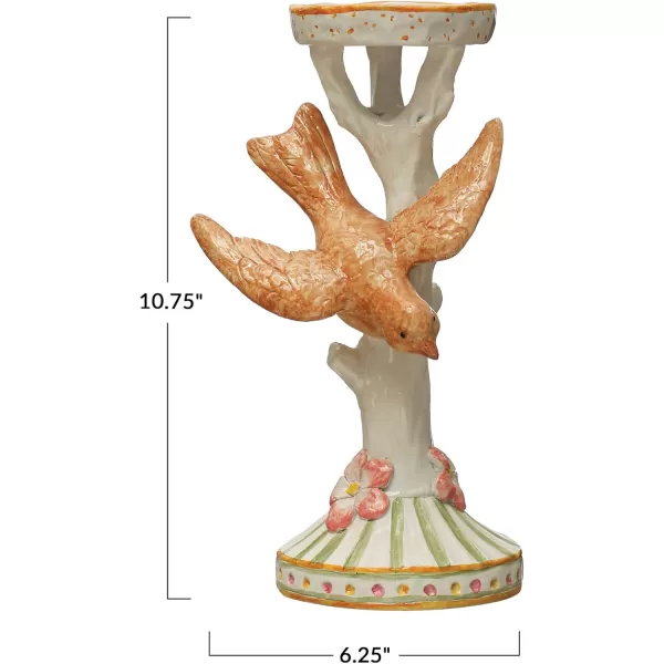 Creative CoOp Bird and Tree Multicolor Pillar Candle Holder Multi