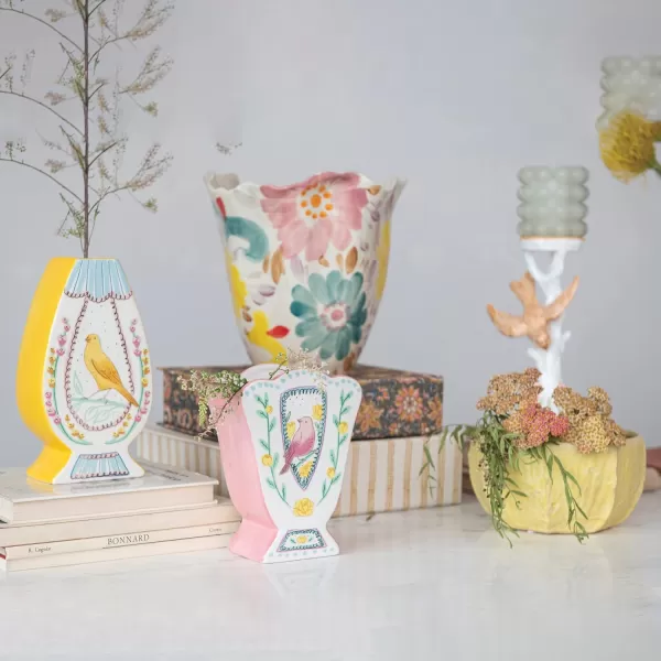 Creative CoOp Bird and Tree Multicolor Pillar Candle Holder Multi