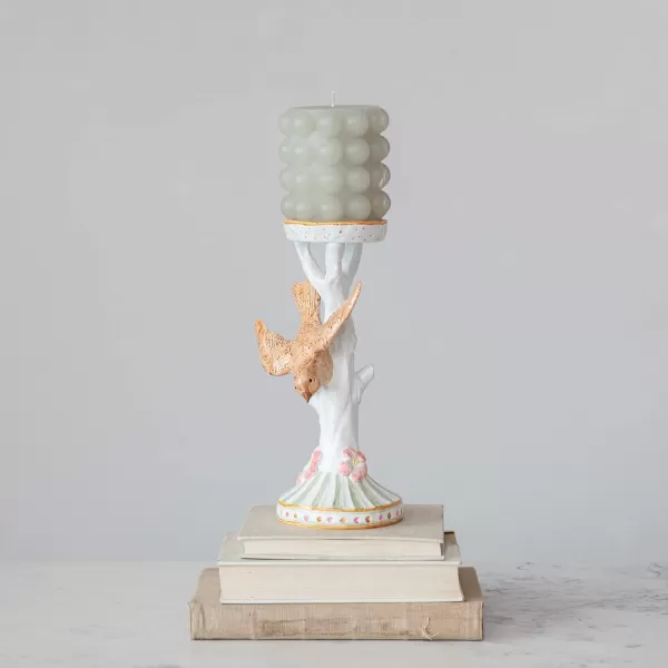 Creative CoOp Bird and Tree Multicolor Pillar Candle Holder Multi
