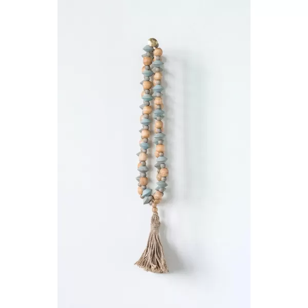 Creative CoOp Blue ampamp Grey Abaca Wood Bead Strand with Tassel