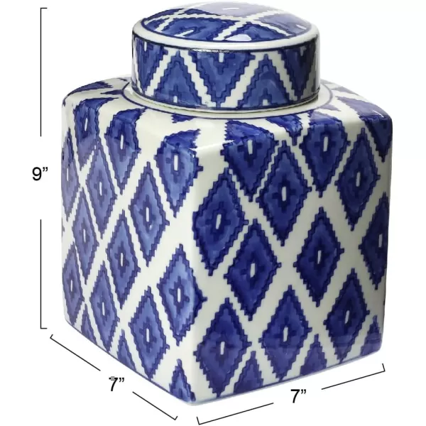 Creative CoOp Blue ampamp White Ceramic Ginger Jar with LidDiamond Pattern