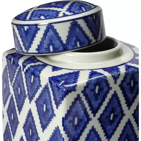 Creative CoOp Blue ampamp White Ceramic Ginger Jar with LidDiamond Pattern