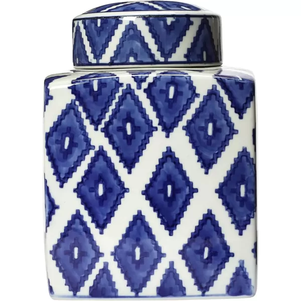 Creative CoOp Blue ampamp White Ceramic Ginger Jar with LidDiamond Pattern