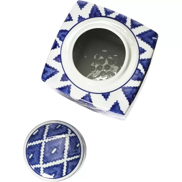 Creative CoOp Blue ampamp White Ceramic Ginger Jar with LidDiamond Pattern