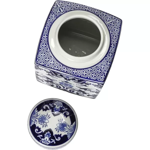 Creative CoOp Blue ampamp White Ceramic Ginger Jar with LidFloral Pattern