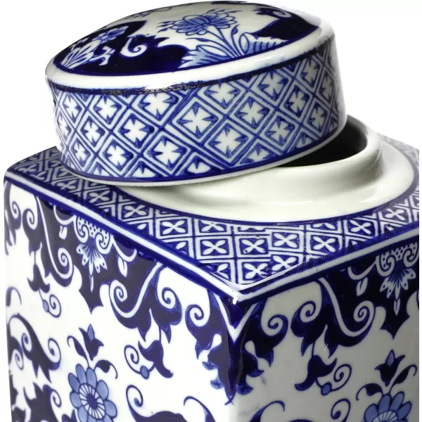 Creative CoOp Blue ampamp White Ceramic Ginger Jar with LidFloral Pattern
