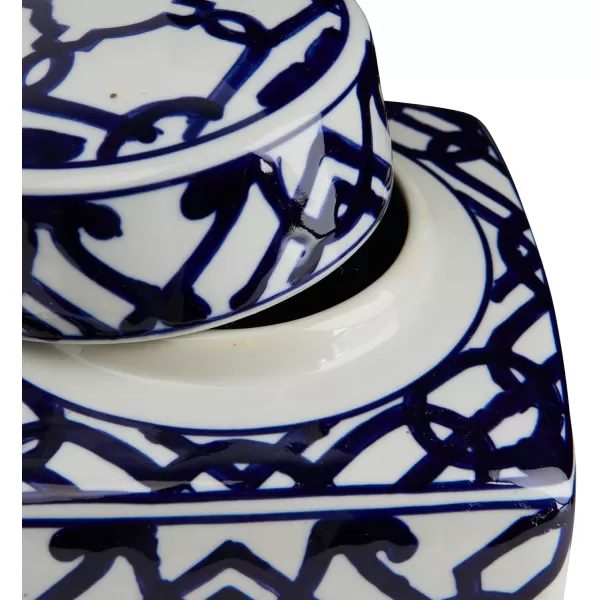 Creative CoOp Blue ampamp White Ceramic Ginger Jar with LidGeometric Pattern