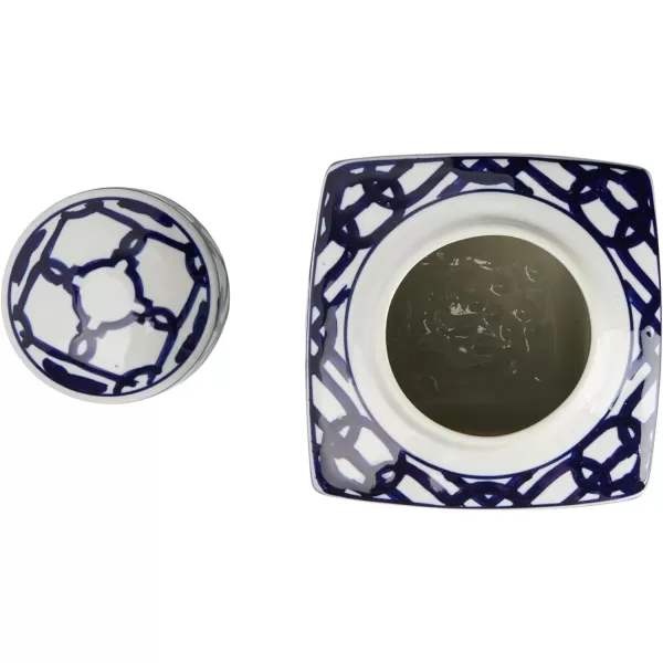 Creative CoOp Blue ampamp White Ceramic Ginger Jar with LidGeometric Pattern