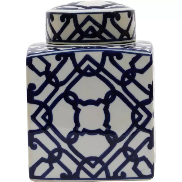 Creative CoOp Blue ampamp White Ceramic Ginger Jar with LidGeometric Pattern