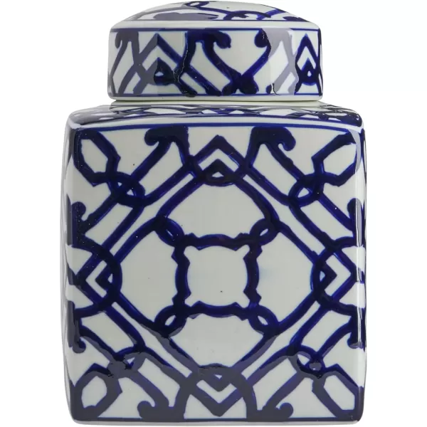 Creative CoOp Blue ampamp White Ceramic Ginger Jar with LidGeometric Pattern