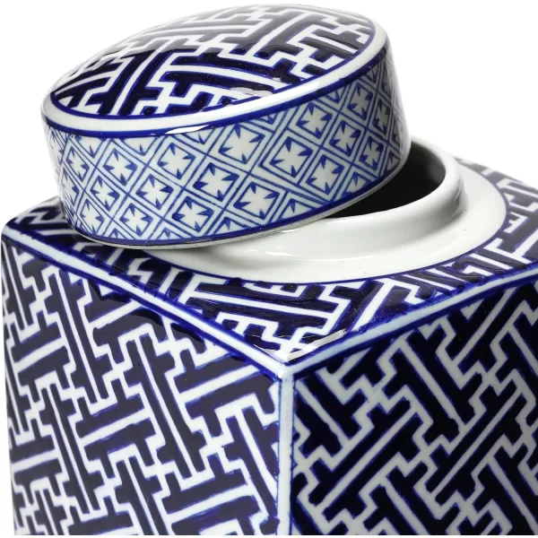Creative CoOp Blue ampamp White Ceramic Ginger Jar with LidTrellis Pattern