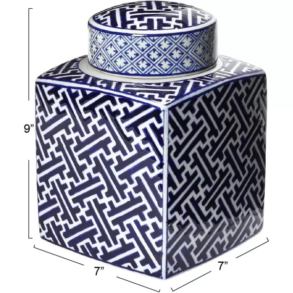 Creative CoOp Blue ampamp White Ceramic Ginger Jar with LidTrellis Pattern