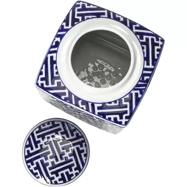 Creative CoOp Blue ampamp White Ceramic Ginger Jar with LidTrellis Pattern
