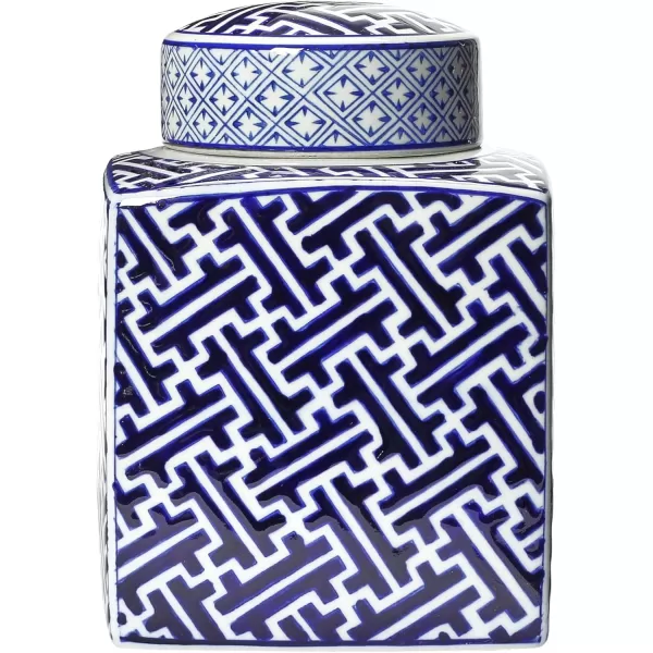 Creative CoOp Blue ampamp White Ceramic Ginger Jar with LidTrellis Pattern