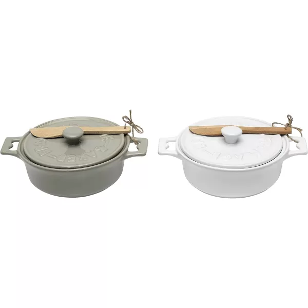 Creative CoOp Brie Bakers with Lids ampamp Wood Spreaders Set of 2 Colors