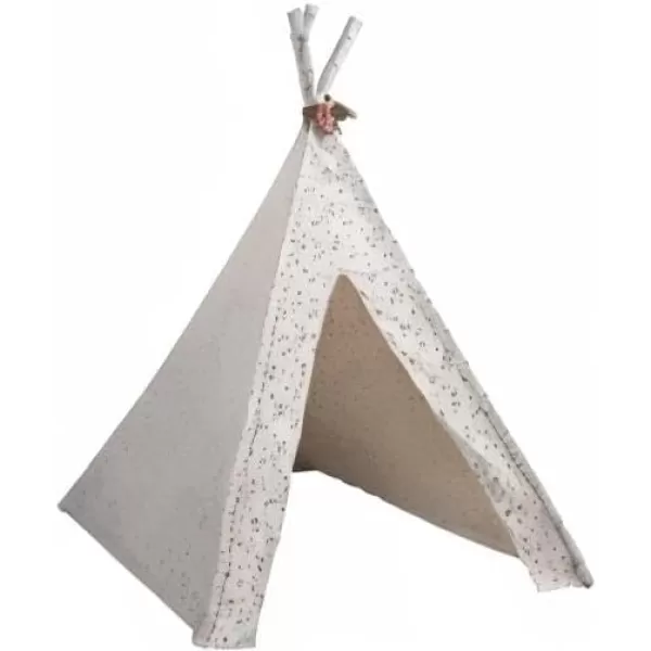 Creative CoOp Canvas and Wood Floral Pattern and Felt Flowers Teepee 43quot L x 43quot W x 63quot H Cream