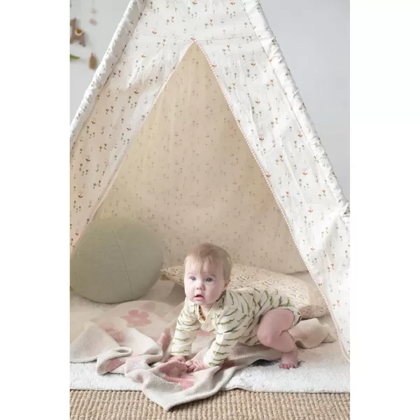 Creative CoOp Canvas and Wood Floral Pattern and Felt Flowers Teepee 43quot L x 43quot W x 63quot H Cream