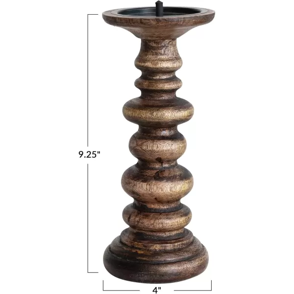 Creative CoOp Carved Wood Natural Pillar Candle Holder