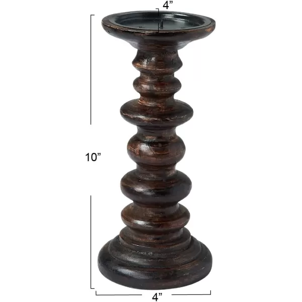Creative CoOp Carved Wood Natural Pillar Candle Holder