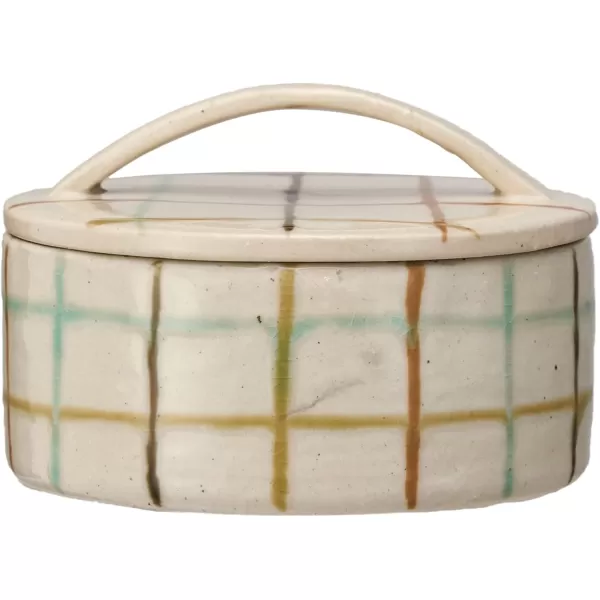 Creative CoOp Checkered Charm Stoneware Taper Holders MulticolorDish with Lid