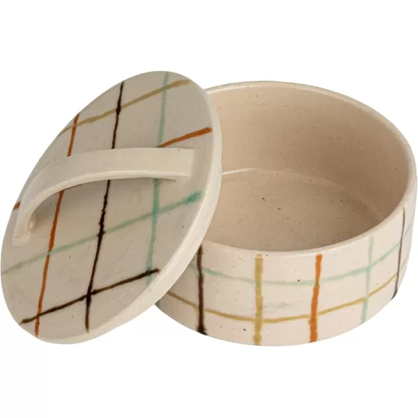 Creative CoOp Checkered Charm Stoneware Taper Holders MulticolorDish with Lid