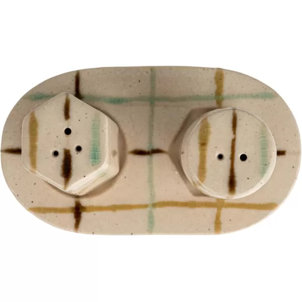Creative CoOp Checkered Charm Stoneware Taper Holders MulticolorSalt  Pepper Shakers