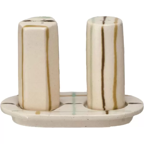 Creative CoOp Checkered Charm Stoneware Taper Holders MulticolorSalt  Pepper Shakers