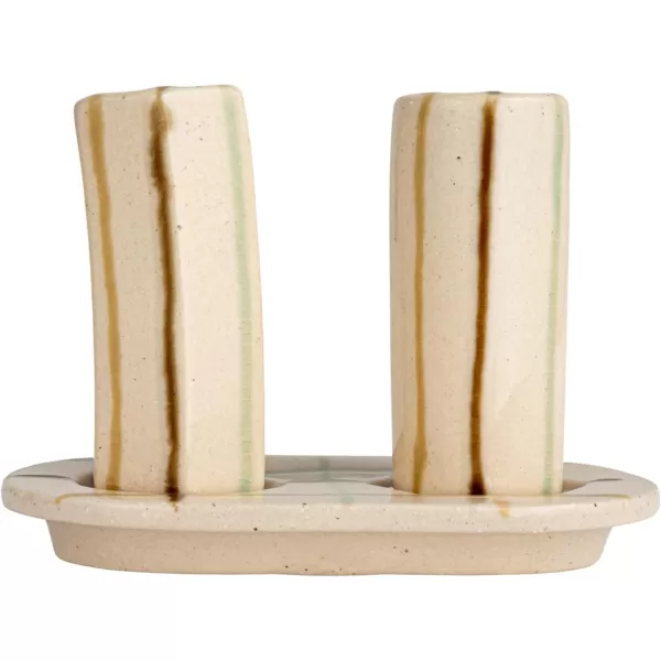 Creative CoOp Checkered Charm Stoneware Taper Holders MulticolorSalt  Pepper Shakers