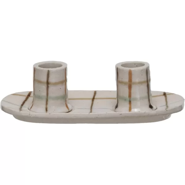 Creative CoOp Checkered Charm Stoneware Taper Holders MulticolorTaper Holder