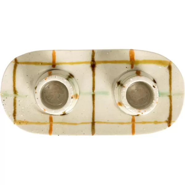 Creative CoOp Checkered Charm Stoneware Taper Holders MulticolorTaper Holder