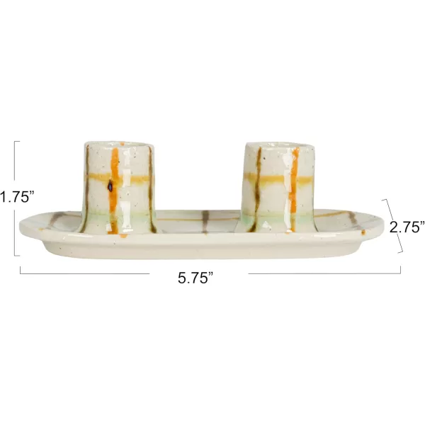 Creative CoOp Checkered Charm Stoneware Taper Holders MulticolorTaper Holder