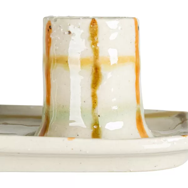 Creative CoOp Checkered Charm Stoneware Taper Holders MulticolorTaper Holder