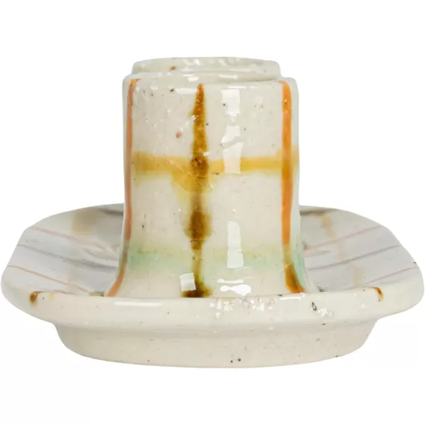 Creative CoOp Checkered Charm Stoneware Taper Holders MulticolorTaper Holder