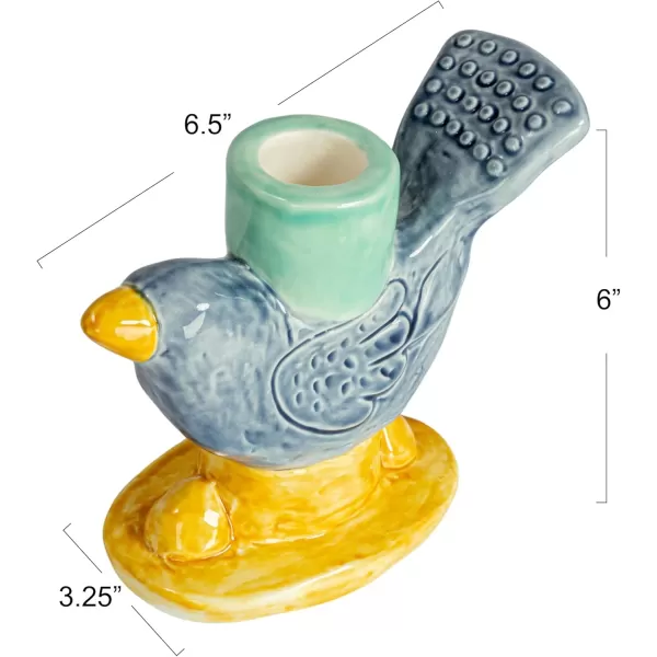 Creative CoOp Chirpy Elegance Stoneware Taper Holder Multicolor