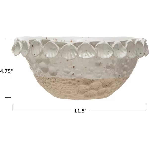 Creative CoOp Coastal 2Tone Stoneware Shell Trim White and Natural Decorative Bowl